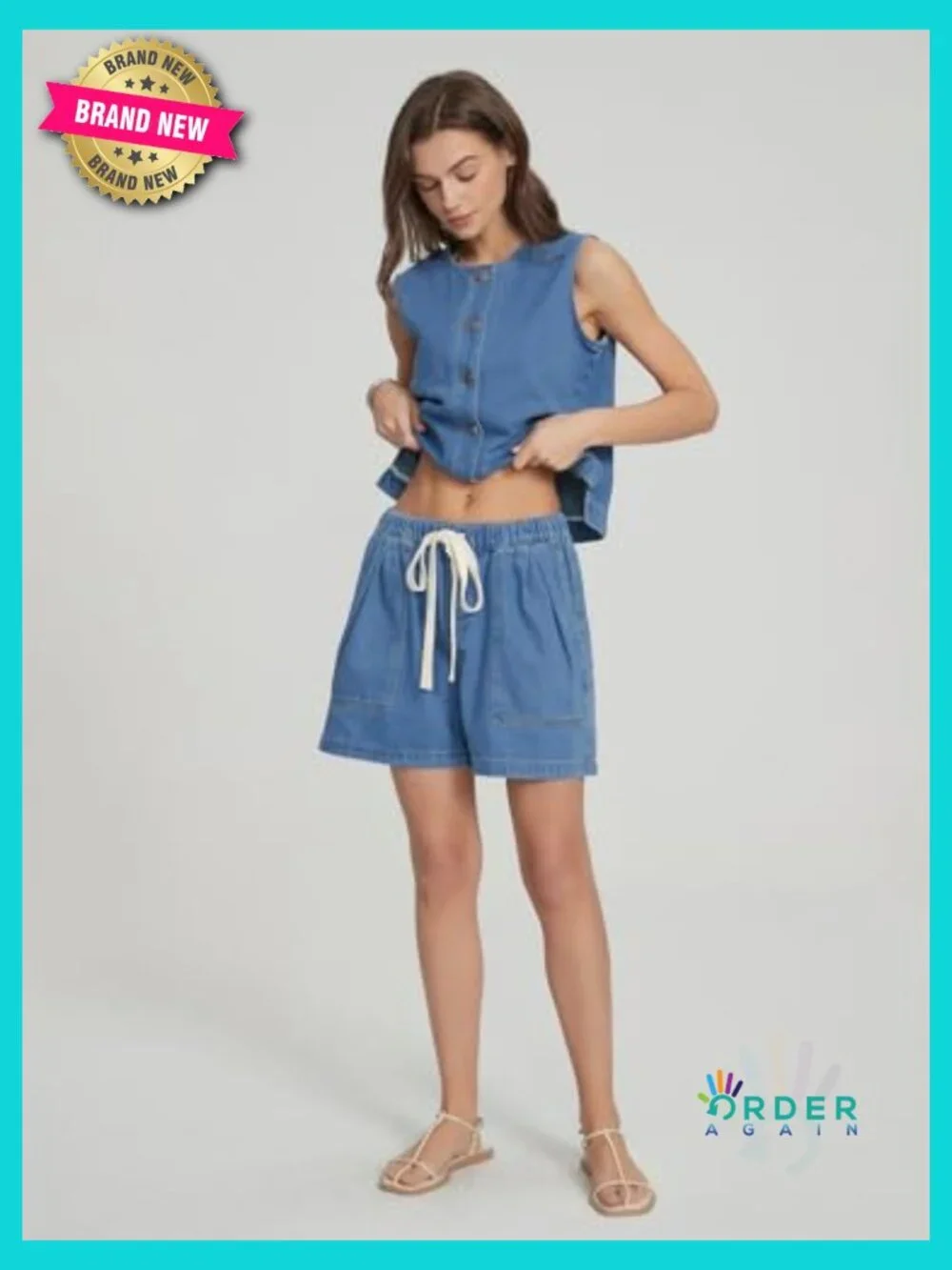 Sleeveless Denim Vest & Baggy Shorts Matching Set Y2K Summer Casual